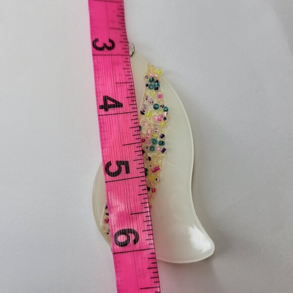 White Long Resin Earrings with colourful sequin beads - Picture 7 of 8